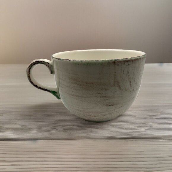 De Silva Italian Terracotta Four Mugs Cream Brown Green Feathering Made in Italy - Picture 1 of 5